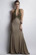 Baccio Couture - Rina Metallic Lace Painted Bronze Long Dress