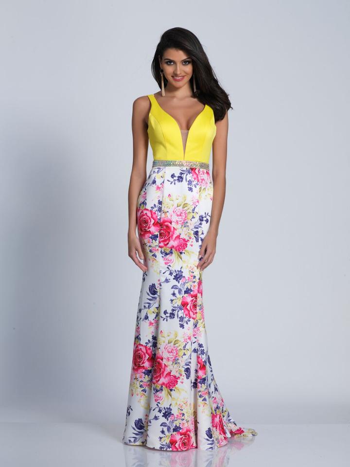 Dave & Johnny - 3523 Plunging V-neck Beaded Floral Dress