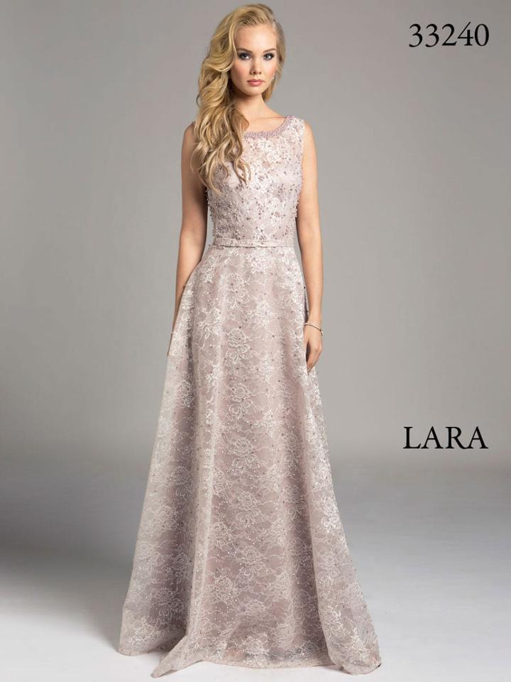 Lara Dresses - Dainty Bateau Illusion A-line Evening Gown With Faux Pearl Embellishments 332340
