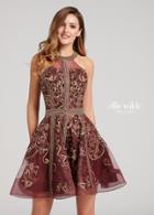 Ellie Wilde - Ew21818s Banded Halter A-line Cocktail Dress