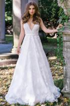 Jovani - Jb47604 A-line Embellished Bodice Plunging Neck Bridal Gown