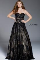 Jovani - 56091 Appliqued Strapless Corset Evening Gown