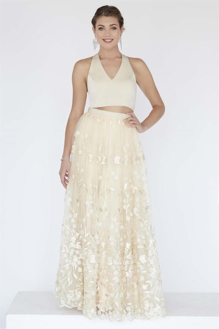 Jolene Collection - 18025 Embroidered Floral Applique Two-piece Gown