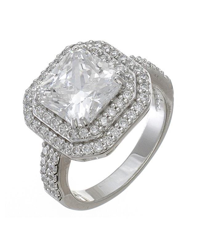 Cz By Kenneth Jay Lane - Princess Cut Double Halo Ring