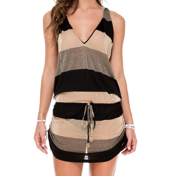 Luli Fama - Warrior Spirit T-back Mini Dress In Black Gold (l502979)
