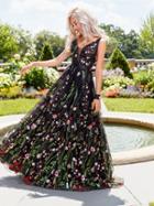 Clarisse - 3565 Plunging V-neck Floral Tulle A-line Gown