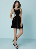 Hannah S - 27184 Bateau Neck Beaded Velvet Short Dress