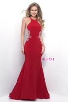 Blush - Sleeveless Fitted Bodice Jewel Encrusted Long Gown 11202