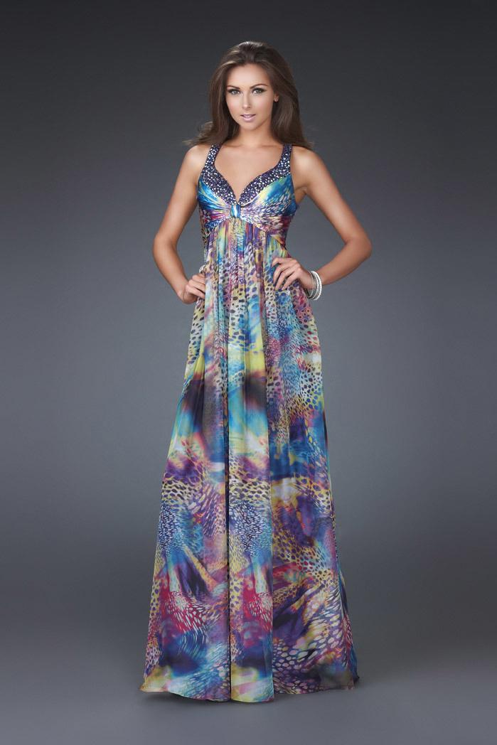 La Femme - Embellished V-neck A-line Dress 16594