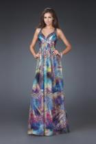 La Femme - Embellished V-neck A-line Dress 16594