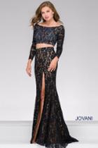 Jovani - Lace Fitted Two-piece Long Sleeve Prom Dress 48989