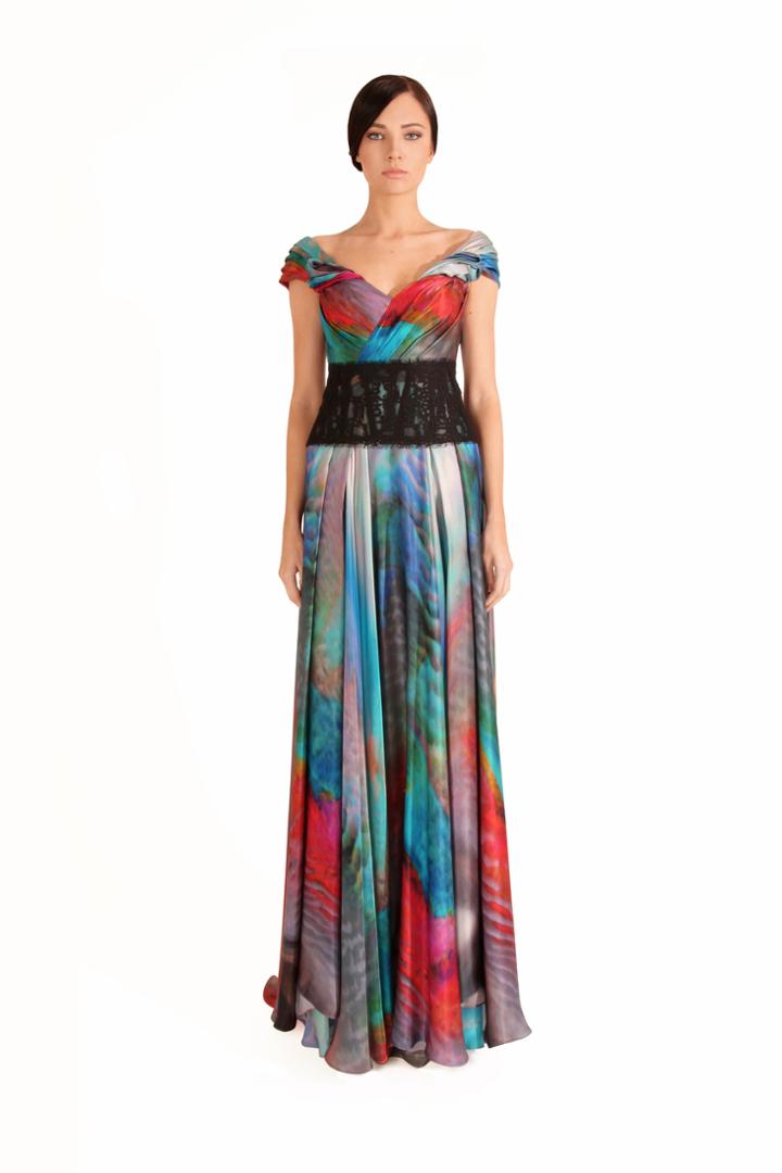Beside Couture By Gemy - Cpf12 3228 Multi-colored Wide V-neck Dress