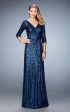 La Femme - 21900 Sequined V-neck A-line Dress