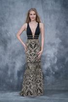 Nina Canacci - 2143 Embroidered Deep V-neck Sheath Dress