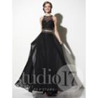 Studio 17 - Appealing Laced And Beaded Jewel Neck Chiffon A-line Gown 12630