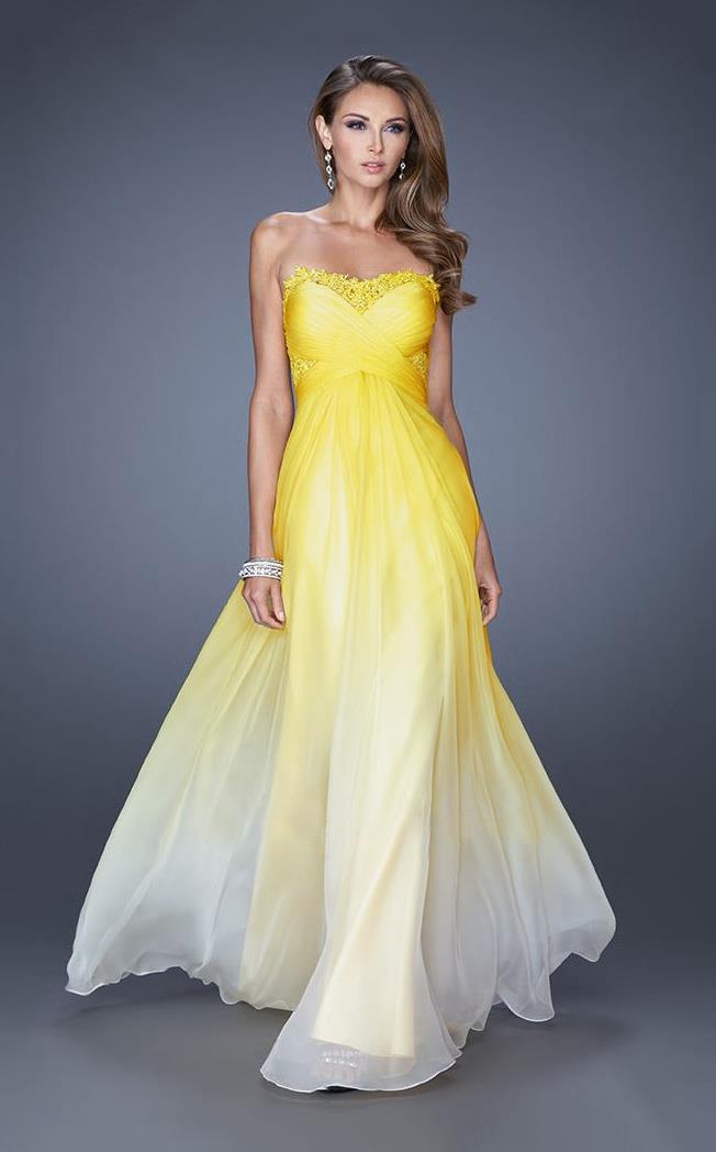 La Femme - 20167 Strapless Empire A Line Long Dress In Yellow