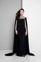 Terani Evening - Eye-catching Beaded Floral Laced Illusion Neck Jersey Mermaid Gown 1713m3488