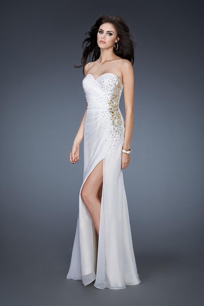 La Femme - 18594 Side Beaded Strapless Chiffon Gown