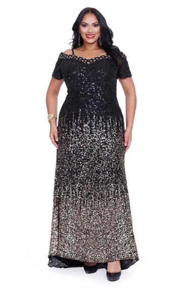 Kurves By Kimi - Two-tone Sequin Embellished Evening Dress 71181