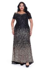 Kurves By Kimi - Two-tone Sequin Embellished Evening Dress 71181