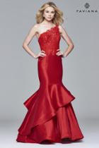 Faviana - 7970 Long Taffeta Dress With One-shoulder Sequined Lace Bodice