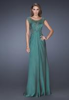 La Femme - 19489 Cap Sleeved Lace And Ruched Evening Dress