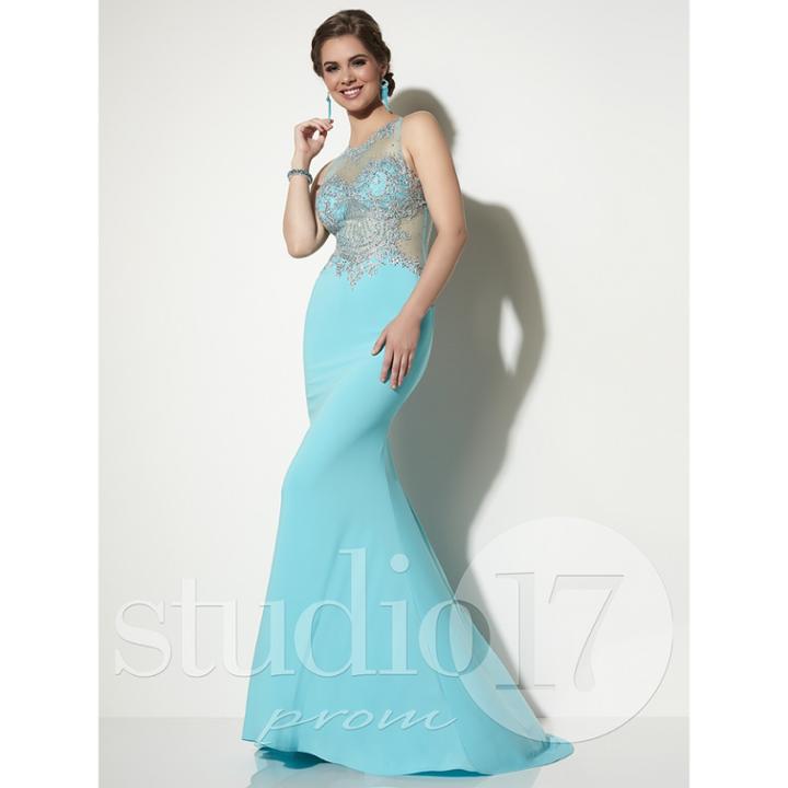 Studio 17 - Rich Metallic Lace Illusion Trumpet Gown 12602