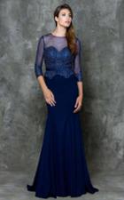 Marsoni By Colors - M185 Beaded Sheer Quarter Length Sleeves Dress