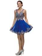 Dancing Queen - Majestic Sparkling Jeweled V-neck Short Tulle Dress 9422