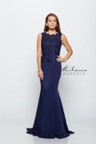 Milano Formals - Sleeveless High Neck Lace Embellished Bodice Fit And Flare Long Dress E2121