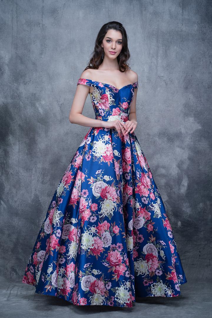 Nina Canacci - 1384 Off-shoulder Floral Print Ballgown