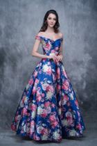Nina Canacci - 1384 Off-shoulder Floral Print Ballgown