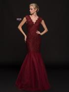 Marsoni By Colors - M222 Lace Scalloped V-neck Mermaid Dress