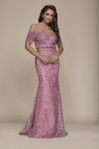 Nox Anabel - A062 Off Shoulder Lace Two-piece Sheath Gown
