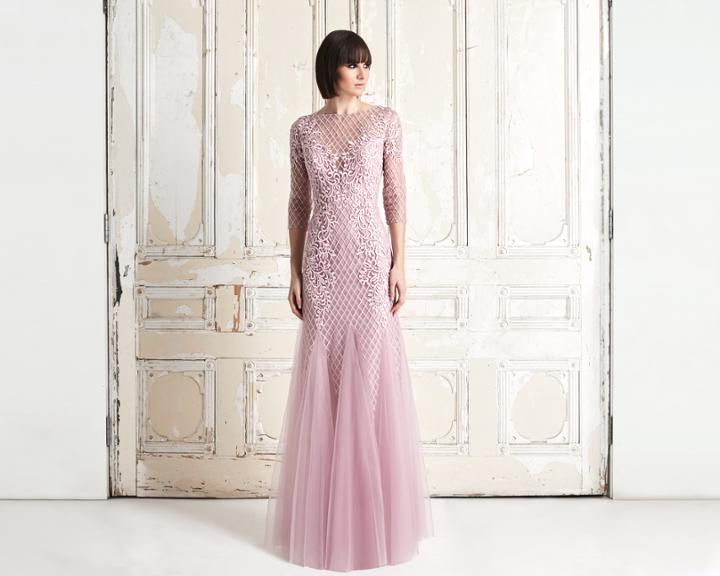 Daymor Couture - 761 Embroidered Illusion Bateau Trumpet Dress