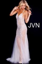 Jovani - Jvn48761 Crystal Embellished Fitted V-neck Evening Gown