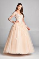 Aspeed - L1905 Lace Long Sleeve V-neck Quinceanera Ballgown