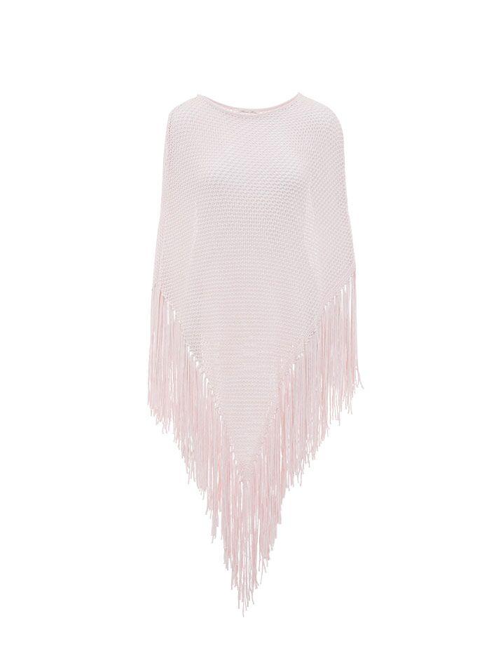 Minnie Rose - Cotton Open Mesh Marled Fringe Hankie Poncho