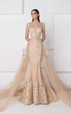 Saiid Kobeisy - Illusion Cap Sleeves Draped Train Gown