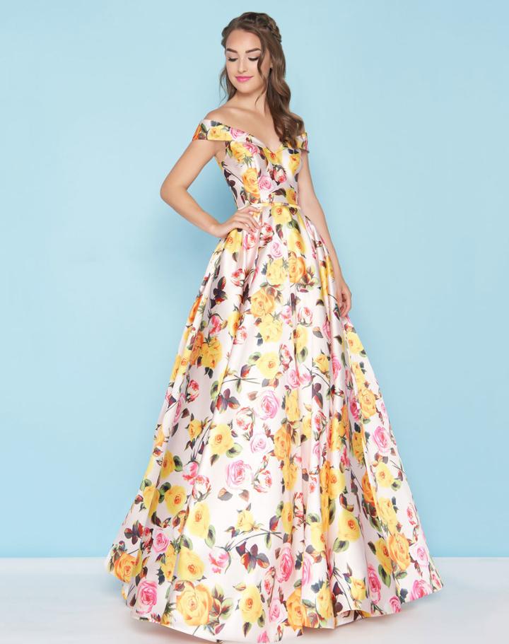 Mac Duggal - 40727h Plunging Off Shoulder Floral Ballgown