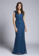 Lara Dresses - 33232 Cap Sleeve Scalloped V-neck Ornate Sheath Gown