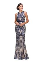 Eureka Fashion - Sleeveless Sequined Jewel Neck Sheath Dress