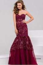 Jovani - Strapless Sweetheart Lace Embellished Mermaid Gown 34008