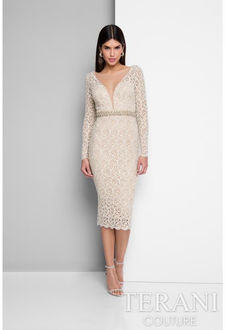 Terani Evening - Long-sleeve Scoop-back Cocktail Dress 1712c3054