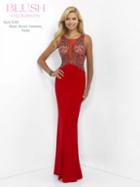 Blush - X305 Embellished Illusion Jewel Sheath Dress