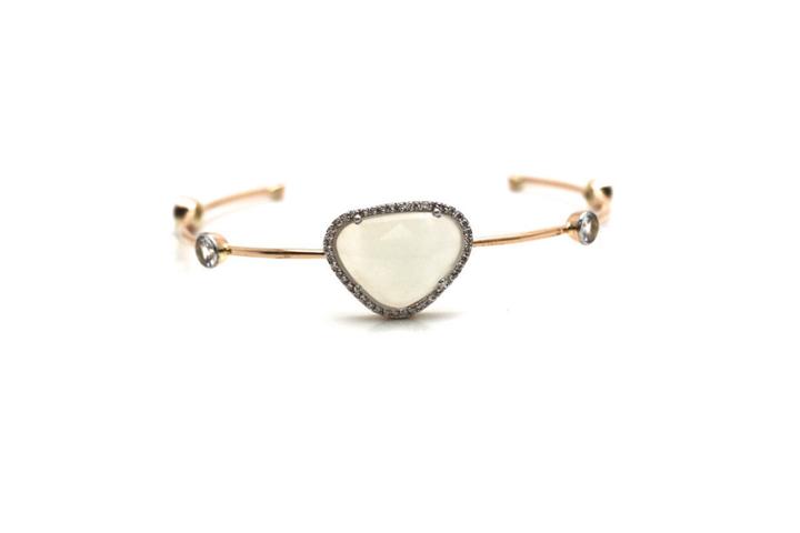 Tresor Collection - White Moonstone U/s, White Sapphire & Diamond Bangle In 18k Rose Gold