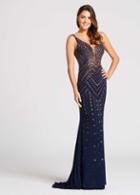 Ellie Wilde - Ew118049 Bejeweled Deep V-neck Sheath Dress