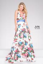 Jovani - Long V-neck Floral Dress Jvn48727