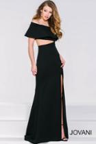 Jovani - 36631 Off Shoulder Cut Out Detail Fitted Long Evening Dress