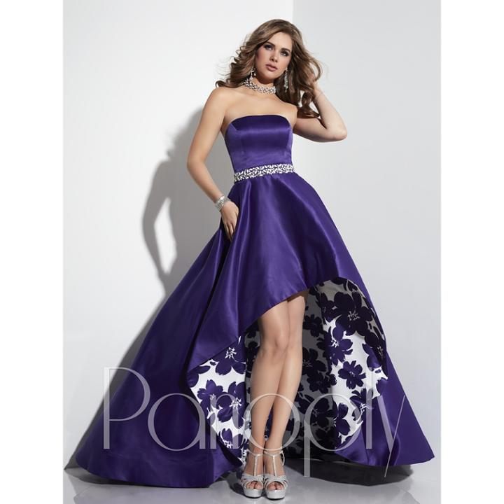 Panoply - Beaded Straight Neck Floral Printed High-low Dress 14795